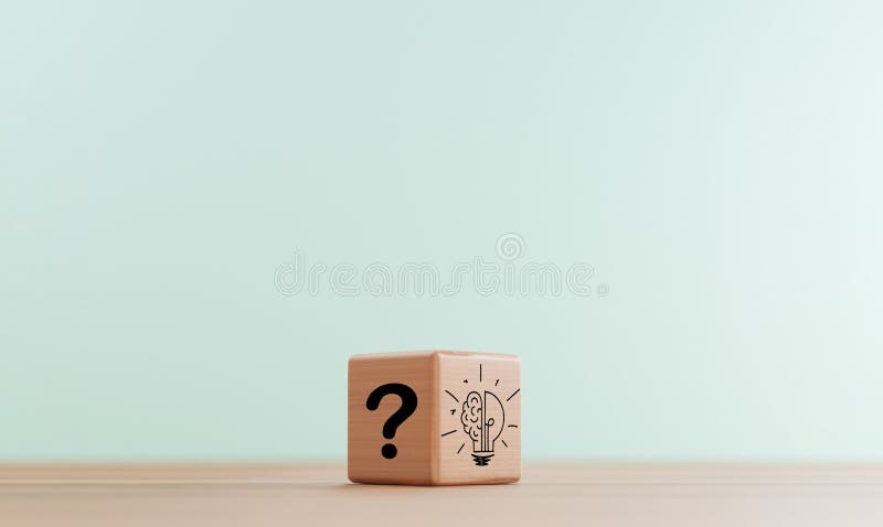 Question mark on dark side wooden block and lightbulb on bright for smart thinking and solution problem. It is creative thinking stock illustration