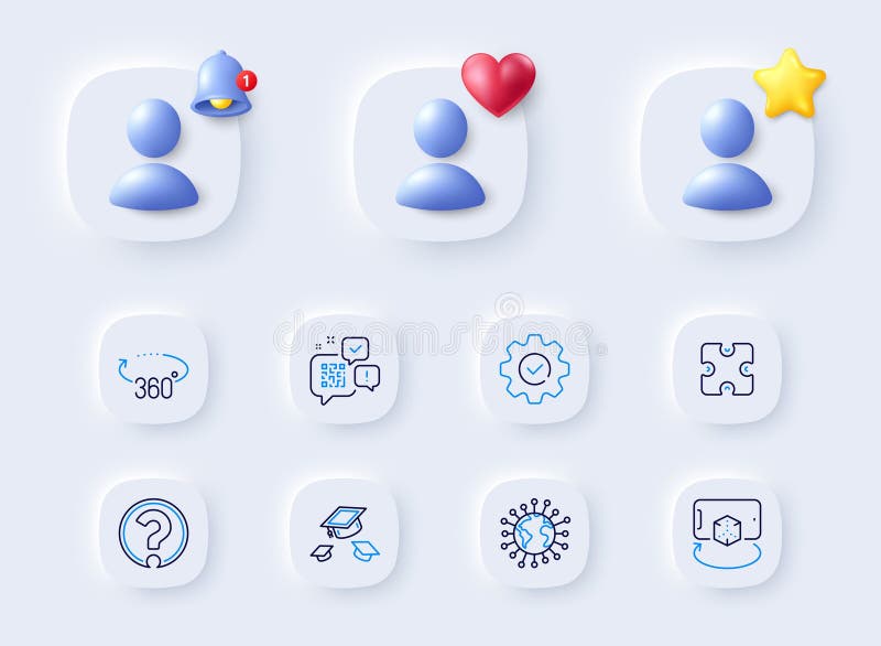 Question mark, 360 degrees and Coronavirus line icons. For web app, printing. Vector royalty free illustration