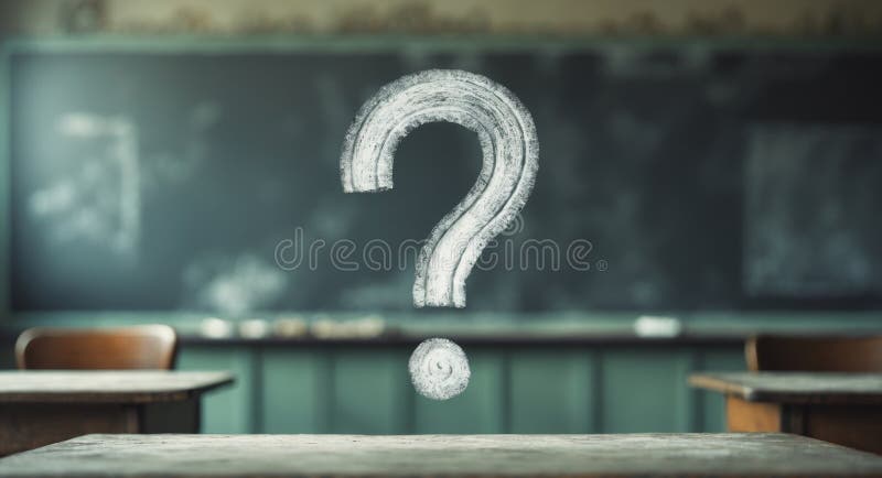 Question Mark Drawn on Chalkboard in Classroom, Education and Learning Concept.