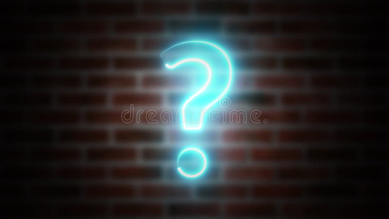 Question mark neon sign on a background of brickwork, computer generated. 3d rendering of wireframe symbol with glowing stock illustration