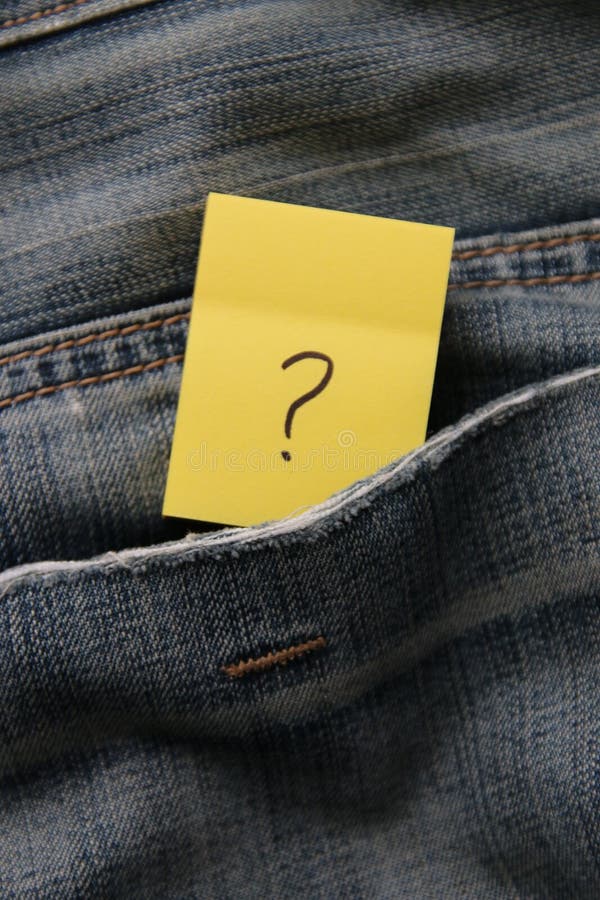 A Question Mark on a Paper Tag in a Jeans Pocket Stock Image Image of