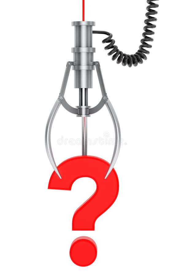 Question Mark in a Robotic Claw on a white background. Claw machine stock images, royalty-free photos and pictures
