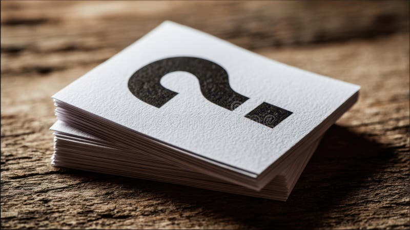 The Question Mark Symbol on Stacked Cards Suggesting Inquiry and Curiosity. image royalty free stock images.