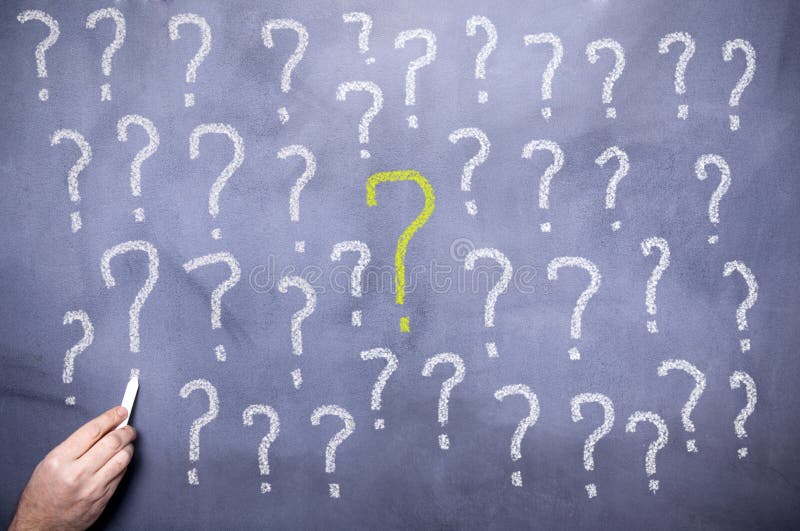 Question Marks on the blackboard stock image