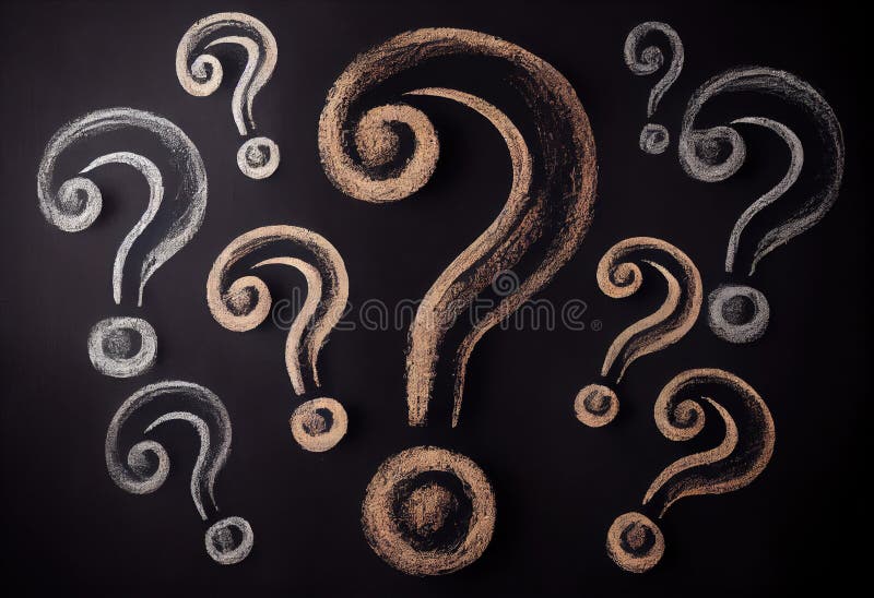 Question Marks Chalk Drawing on Blackboard Background . Generate Ai