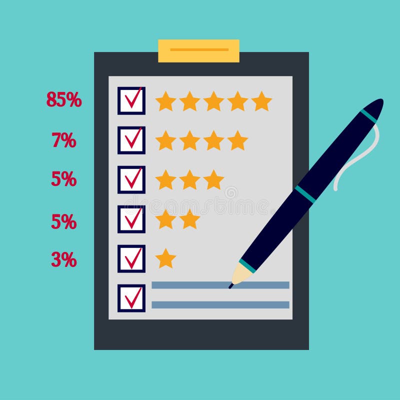 Questionario, statistiche di feedback dei clienti in percento illustrazione vettoriale Questionario, statistiche di feedback dei clienti in percento illustrazione vettoriale