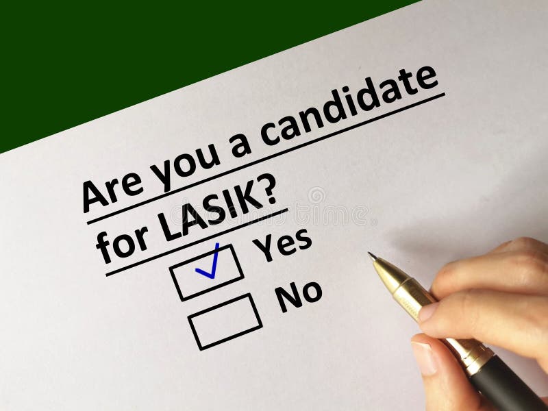 One person is answering question. He is a candidate for LASIK. One person is answering question. He is a candidate for LASIK