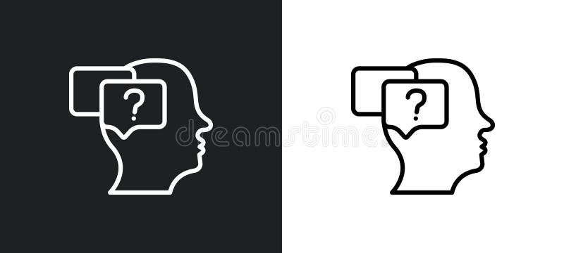 Questions outline icon in white and black colors. questions flat vector icon from brain process collection for web, mobile apps vector illustration