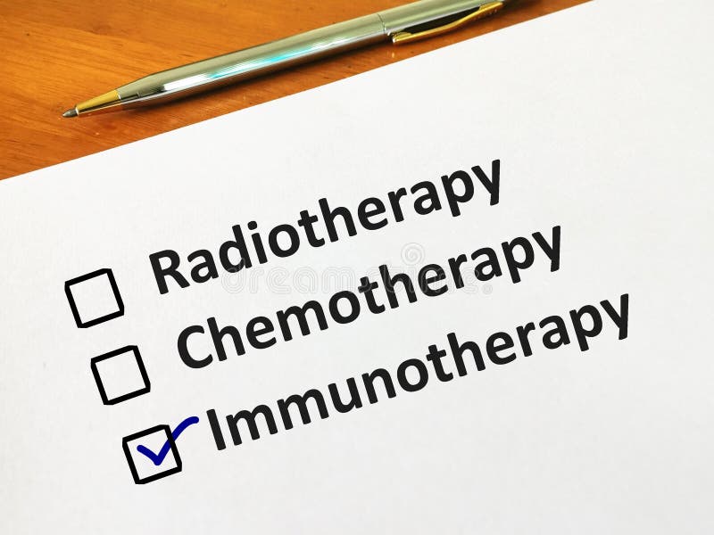 One person is answering question. He is choosing between radiotherapy, chemotherapy and immunotherapy. He chooses immunotherapy. One person is answering question. He is choosing between radiotherapy, chemotherapy and immunotherapy. He chooses immunotherapy