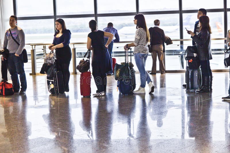 Queue in the Departure Lounge of Madrid s Airport Brajas