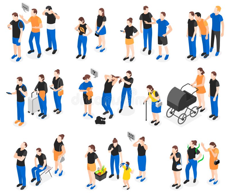 Queue Isometric Icon Set stock illustration