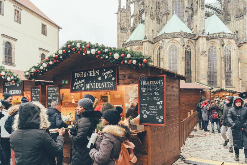 Queue at the traditional Christmas market in Prague royalty free stock images Queue at the traditional Christmas market in Prague royalty free stock images