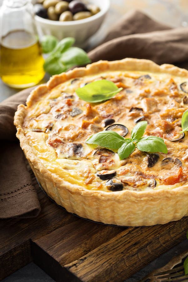 Quiche with Eggplant, Chicken and Olives Stock Image - Image of eating ...