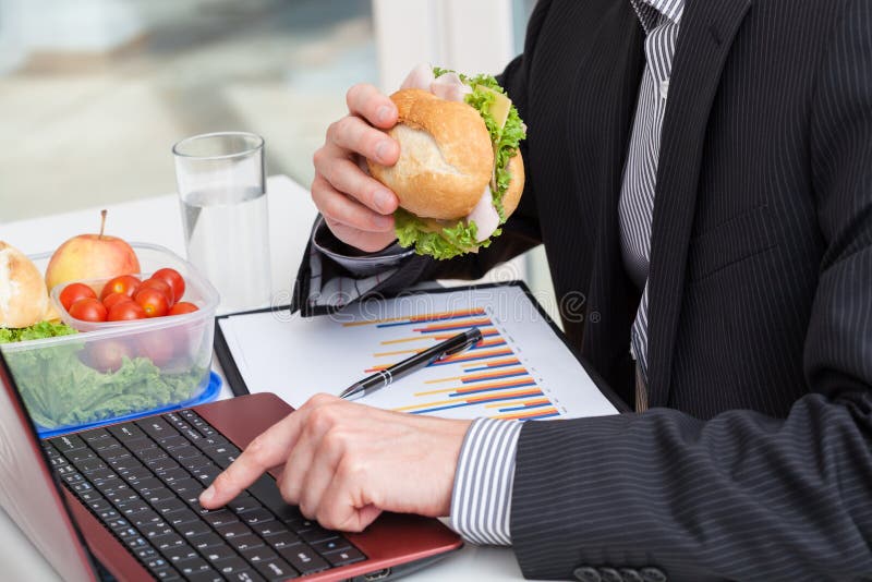 Quick Business Meal at Work Stock Photo - Image of apple, graph: 36236014