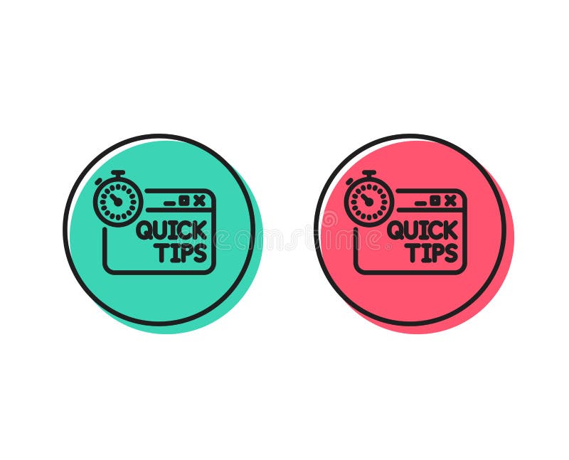 Quick tips line icon. Helpful tricks sign. Vector. Tutorials with timer symbol. Positive and negative circle buttons concept. Good or bad symbols. Quick tips Vector.