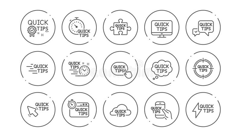 Quick Tips Line Icons. Helpful Tricks, Solution and Quickstart Guide ...