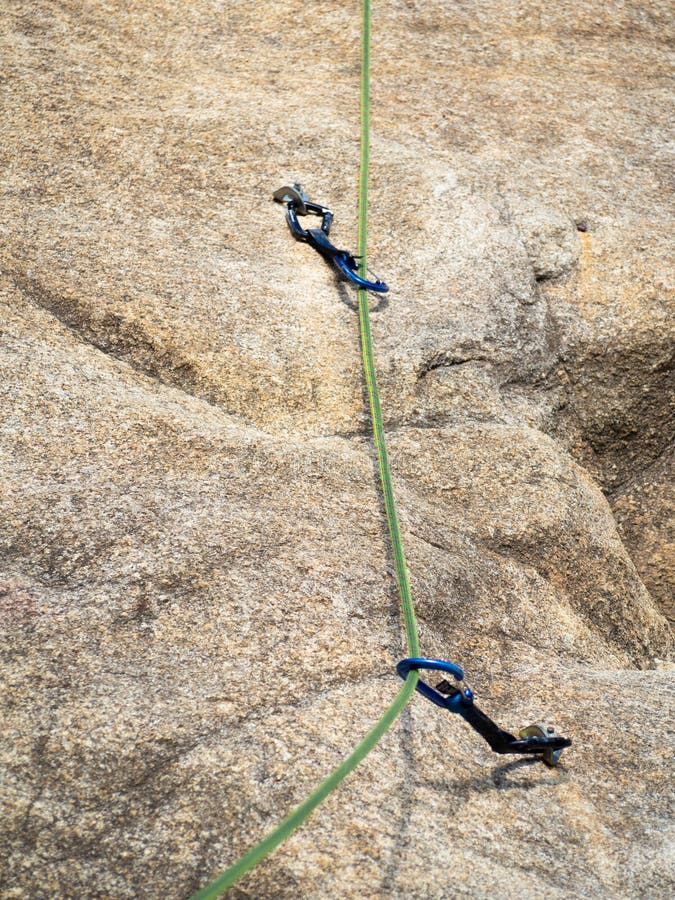 Quickdraws with Rope on Vertical Wall for Sport Climbing Stock Image