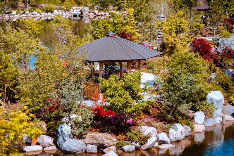 Blooming Summer Garden And Gazebo Stock Image Image Of House