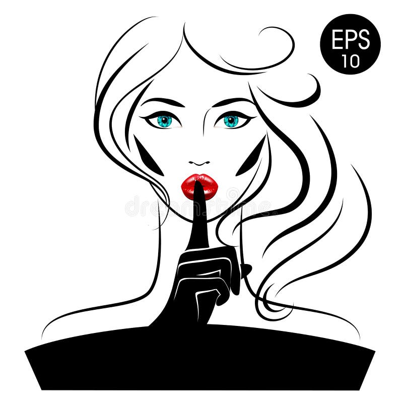 Quiet Please. Vector Woman with index finger on her lips