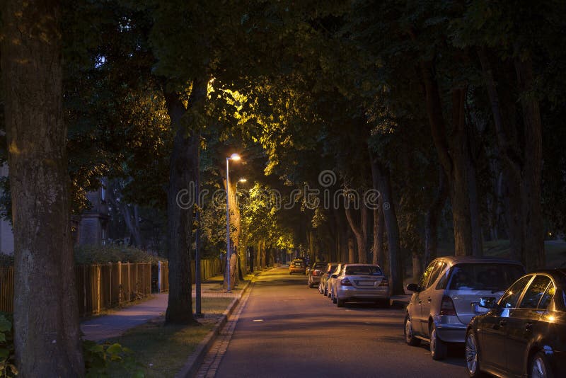 Quiet street alley at the late dark night