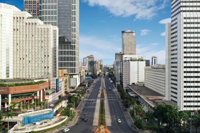 Quiet Thamrin road in Jakarta city royalty free stock photography Quiet Thamrin road in Jakarta city royalty free stock photography