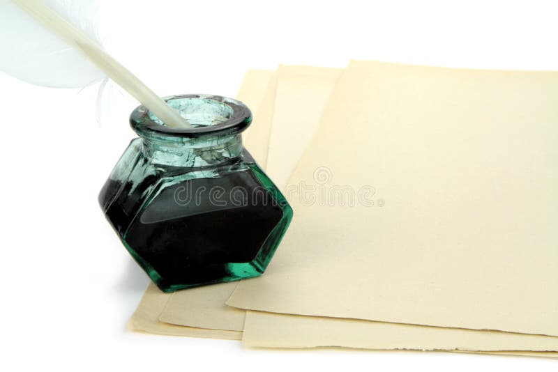 Quill Pen and Glass Ink Bottle Stock Photo Image of antique, macro