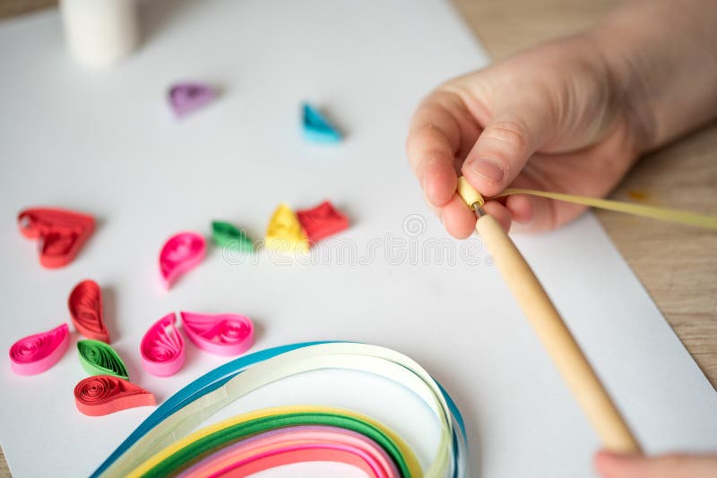 Quilling Technique Making Decorations Or Greeting Card Paper Strips Flower  Scissors Handmade Crafts On Holiday Birthday Mothers Or Fathers Day March 8  Wedding Childrens Diy Concept Stock Photo - Download Image Now - iStock