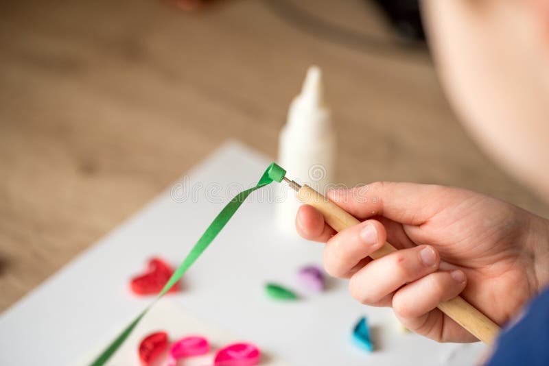 Quilling Technique. Making Decorations or Greeting Card. Paper Strips,  Flower, Scissors Stock Image - Image of idea, branch: 139490225