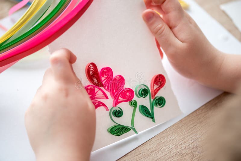 Quilling Technique Making Decorations Or Greeting Card Paper Strips Flower  Scissors Handmade Crafts On Holiday Birthday Mothers Or Fathers Day March 8  Wedding Childrens Diy Concept Stock Photo - Download Image Now - iStock