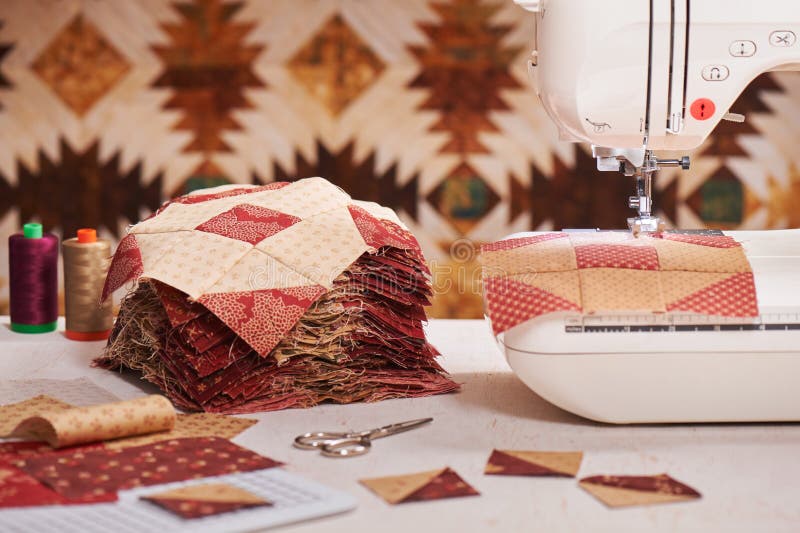 Quilt Blocks Sewing with an Electric Sewing Machine Stock Image Image