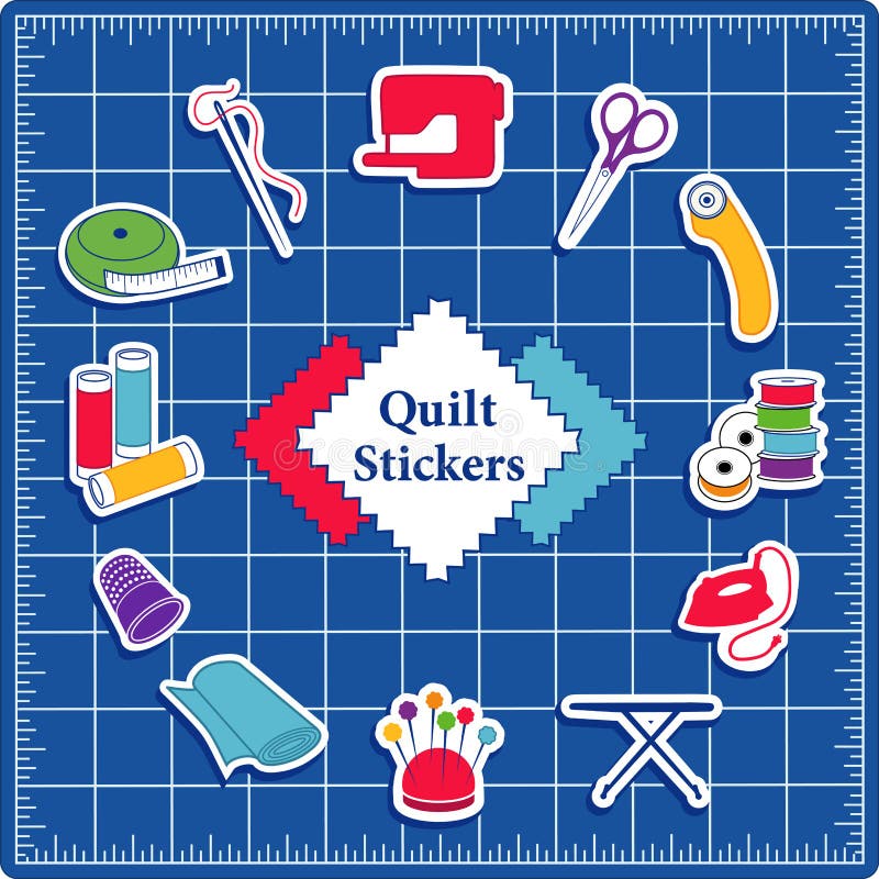 Quilt, Patchwork, DIY Sewing Stickers on Cutting Mat Stock Vector