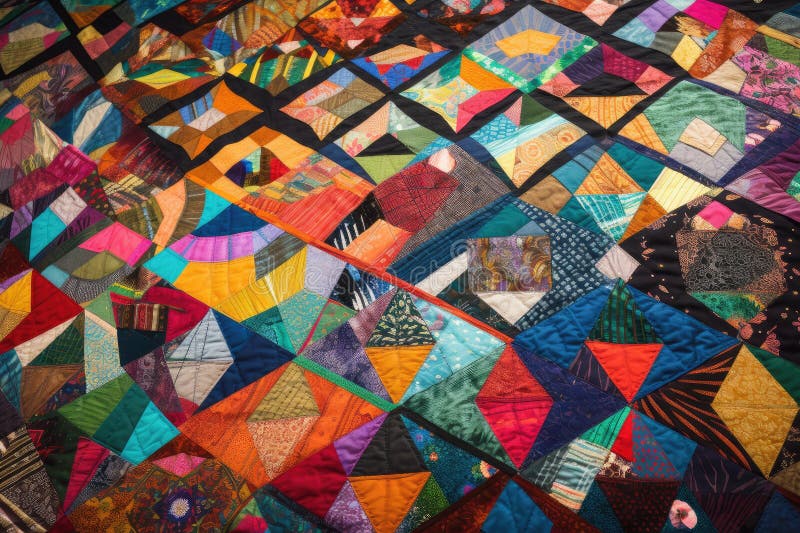 Quilt with Vibrant Colors and Geometric Patterns Stock Image Image of