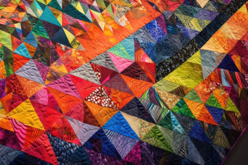 Quilt with Vibrant Colors and Geometric Patterns Stock Illustration
