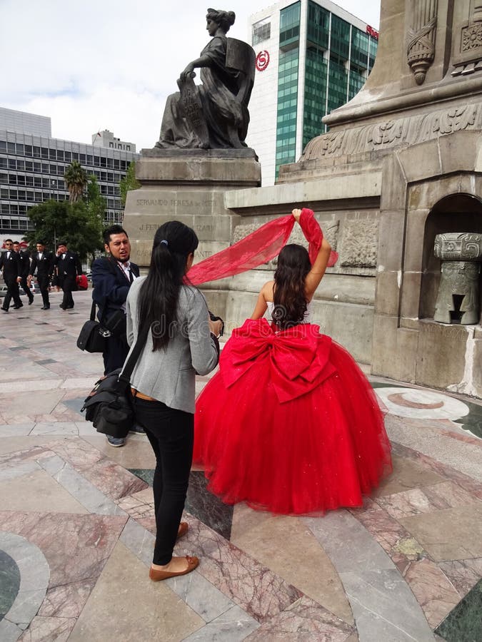 Quinceanera Posing in a Red Dress in Mexico City Editorial Image ...