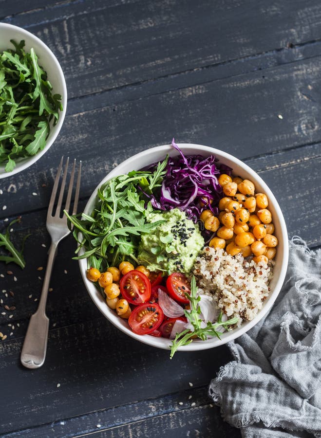 Quinoa and Spicy Chickpea Vegetable Vegetarian Buddha Bowl. Healthy ...