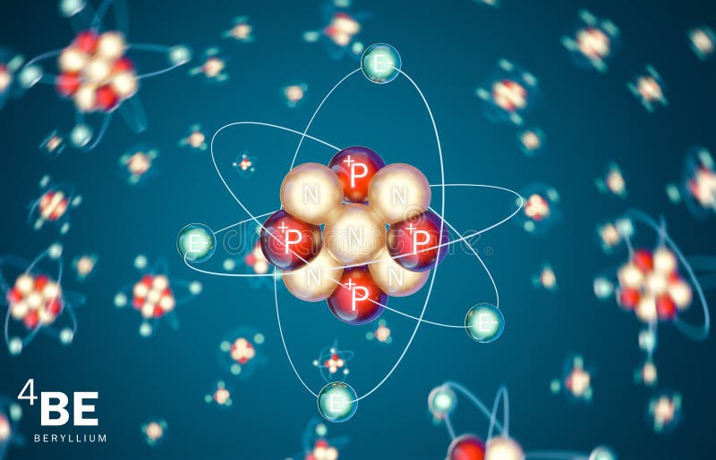 3D model of beryllium Be A chemical element with atomic number 4, a metal belonging to the second main group of the periodic table. It is relatively rare in the Universe, usually as a product of combustion of larger atomic nuclei under the influence of cosmic radiation. 3D rendering. 3D model of beryllium Be A chemical element with atomic number 4, a metal belonging to the second main group of the periodic table. It is relatively rare in the Universe, usually as a product of combustion of larger atomic nuclei under the influence of cosmic radiation. 3D rendering.