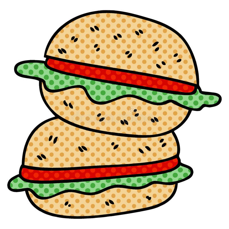 Veggie Burger Vegan Food Vegetarian Food Cute Cartoon Character Doodle