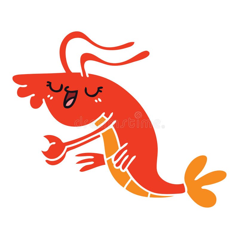 quirky hand drawn cartoon happy shrimp