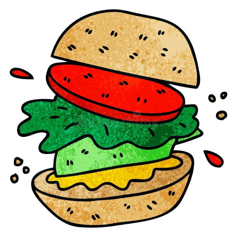 Quirky Hand Drawn Cartoon Veggie Burger Stock Vector Illustration of