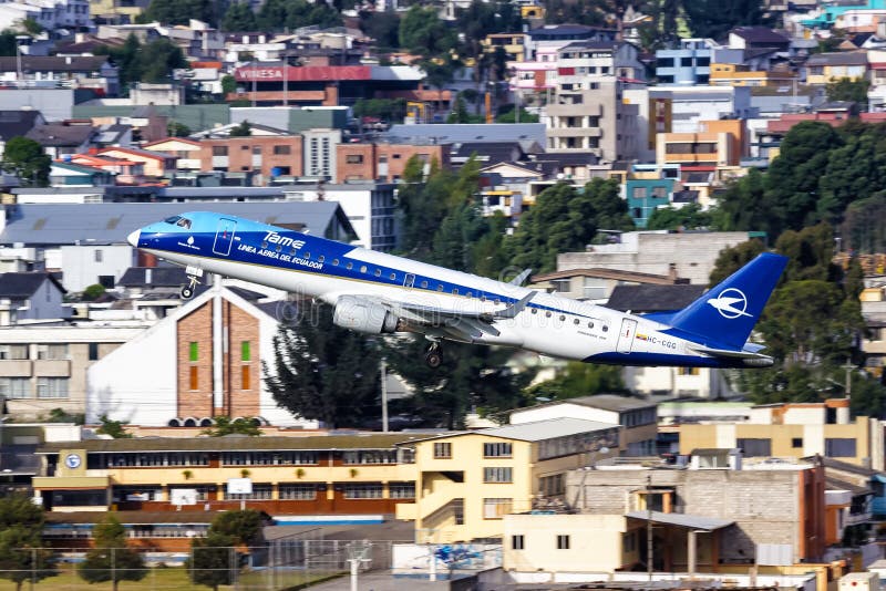 TAME Ecuador Embraer 190 airplane Quito airport in Ecuador. Quito, Ecuador June 16, 2011: TAME Ecuador Embraer 190 airplane at Quito airport UIO in Ecuador stock photos TAME Ecuador Embraer 190 airplane Quito airport in Ecuador. Quito, Ecuador June 16, 2011: TAME Ecuador Embraer 190 airplane at Quito airport UIO in Ecuador stock photos