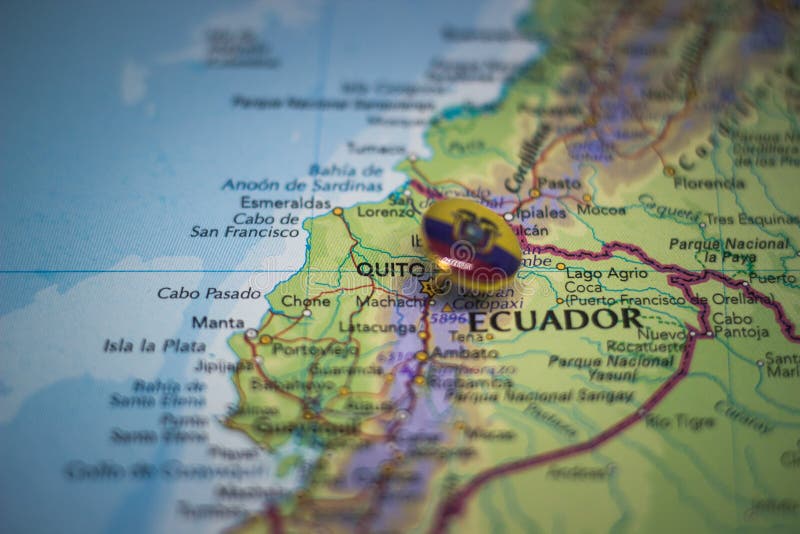 Quito Pinned on a Map with Flag of Ecuador Stock Photo Image of