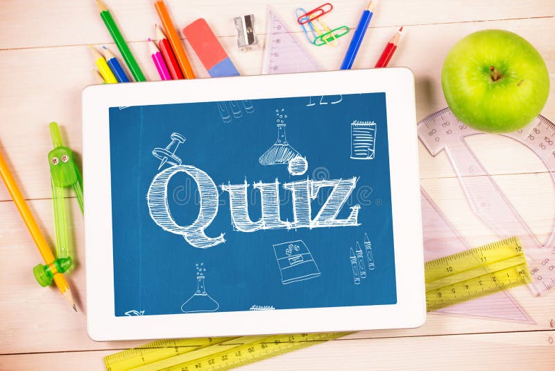 Quiz Against Students Desk with Tablet Pc Stock Illustration