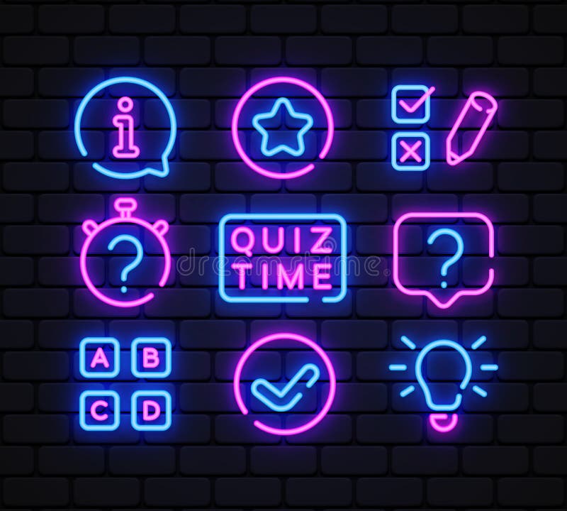 Quiz Neon Sign Vector. Pronto para uma inscrição Quiz néon, modelo de  design, design moderno tendência