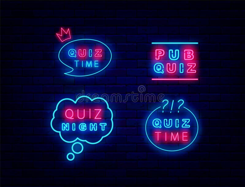 Anúncio Quiz Time poster neon signboard vector. Pub Quiz vintage