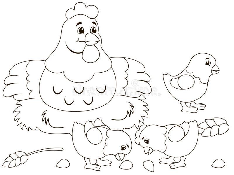 Quot on the nest, chicks. Childrens coloring, black lines, white background. vector illustration