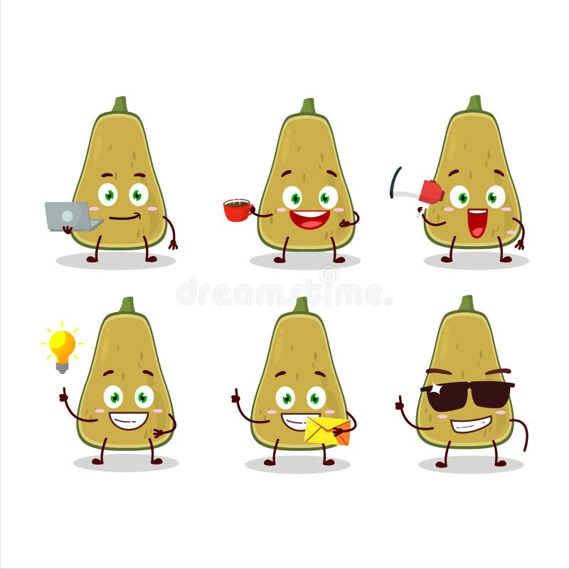 Quota di personaggio dei cartoni animati di zucca con i vari tipi di emoticon di affari illustrazione di stock