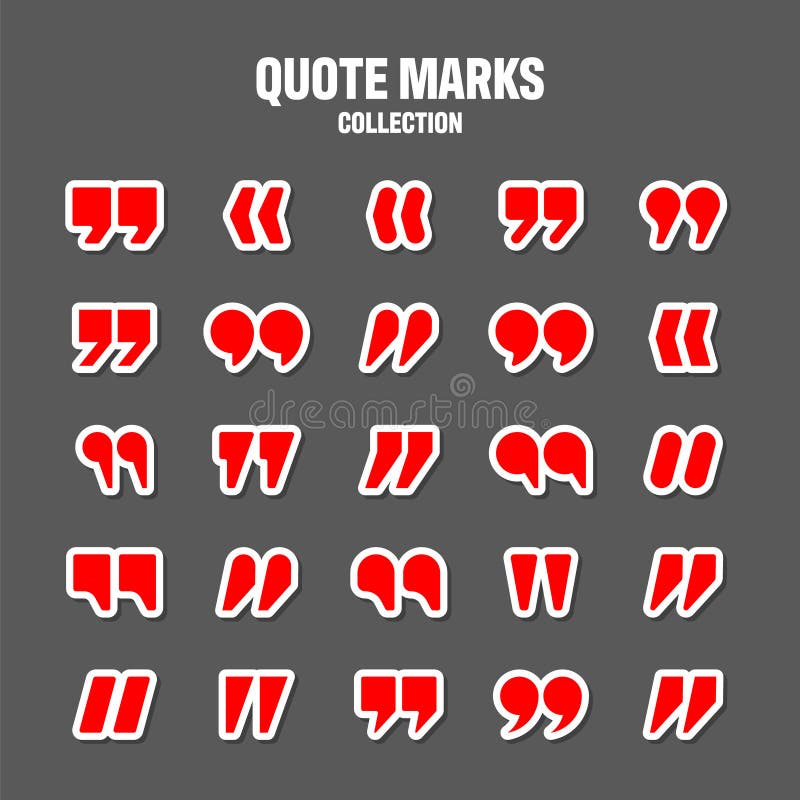 Quotation Marks Vector Collection. Red Quotes Icon. Colorful Stickers Collection. Speech Mark