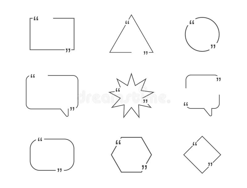 Quote bubble set. Social media chat. Line text frame. Quotation title banner. Headline speech border. Reference note royalty free illustration