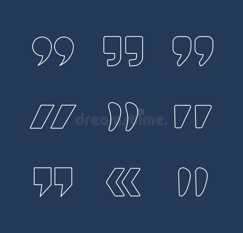 Quote marks outline vector icons