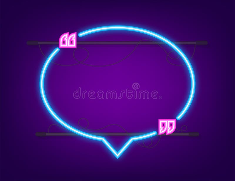 Quote Neon Sign. Vector Neon Quote Box, Shining on Blue Background Stock Vector Illustration